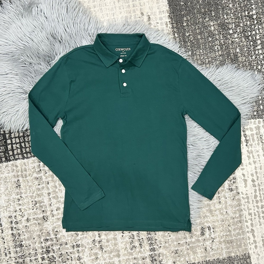Crewcuts Boys Dark Green Long Sleeve Polo Shirt Size 14 NWT